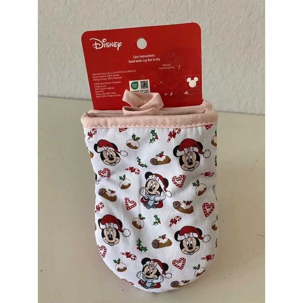 2 Pk Disney Minnie‎ Mouse Mini Oven Mitts Christmas Holiday Yule Log Candy Canes